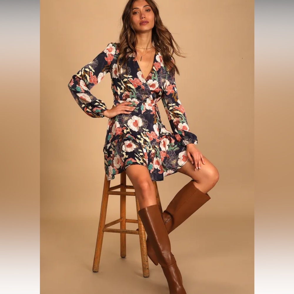 Lulus floral wrap kimono shirt dress